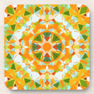 Bright Orange Vibrant Green Star Boho Maximalist Coaster