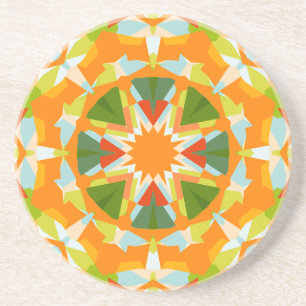 Bright Orange Vibrant Green Star Boho Maximalist Coaster
