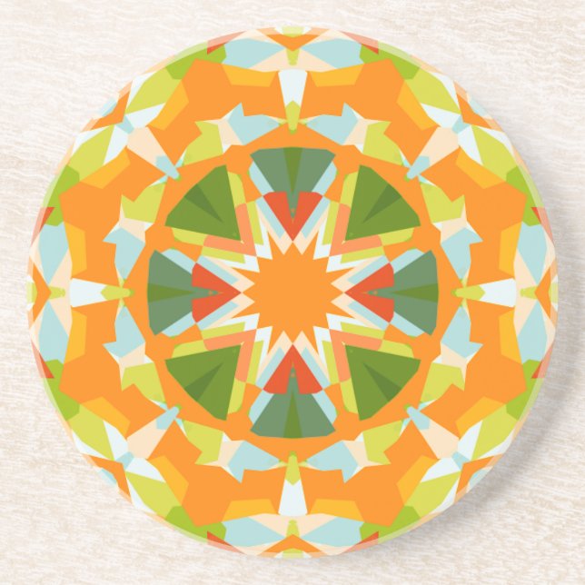 Bright Orange Vibrant Green Star Boho Maximalist Coaster (Front)
