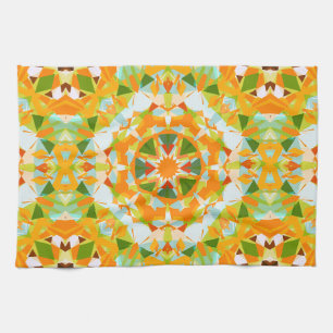 Bright Orange Vibrant Green Star Boho Maximalist Kitchen Towel