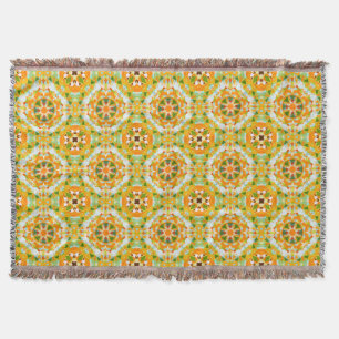 Bright Orange Vibrant Green Star Boho Maximalist Throw Blanket
