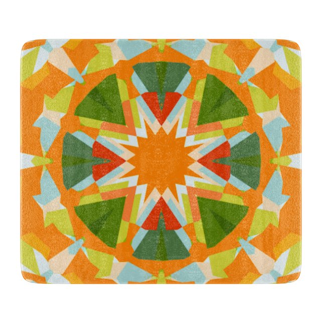 Bright Orange Vibrant Green Star Kitsch Eclectic Cutting Board (Front)