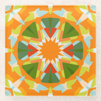 Bright Orange Vibrant Green Star Kitsch Eclectic Glass Coaster