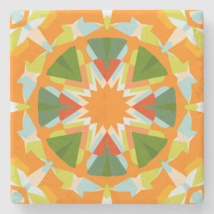 Bright Orange Vibrant Green Star Kitsch Eclectic Stone Coaster