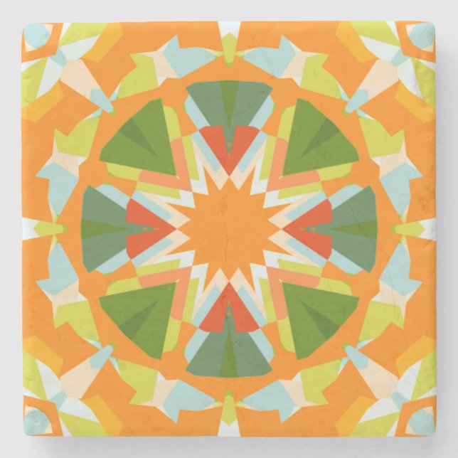 Bright Orange Vibrant Green Star Kitsch Eclectic Stone Coaster (Front)