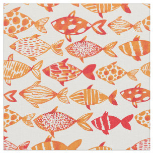 Bright Orange Watercolor Fish Pattern 2 Fabric