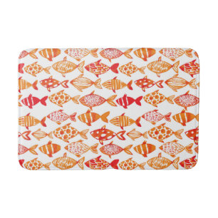 Bright Orange Watercolor Fish Pattern Bath Mat