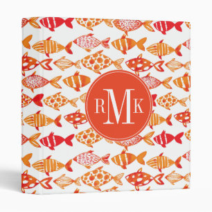 Bright Orange Watercolor Fish Pattern Binder