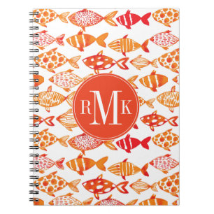 Bright Orange Watercolor Fish Pattern Notebook