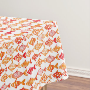 Bright Orange Watercolor Fish Pattern Tablecloth