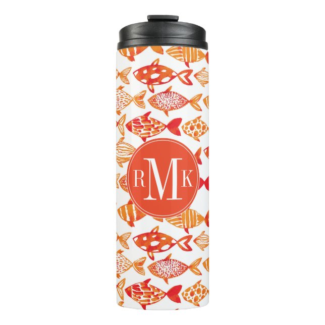 Bright Orange Watercolor Fish Pattern Thermal Tumbler (Front)