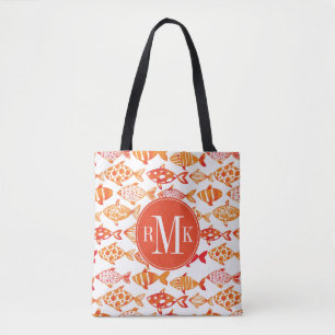 Bright Orange Watercolor Fish Pattern Tote Bag