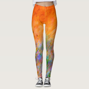Bright Orange with Green, Blue and Purple Painted Leggings