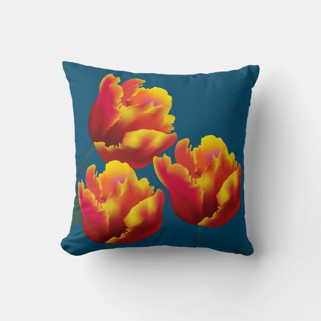 Bright Orange Yellow Parrot Tulips Throw Pillow (Front)
