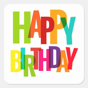 Bright Overlapping Happy Birthday Stickers