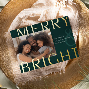 Bright Overlay   Modern Photo Gold Foil Holiday Card