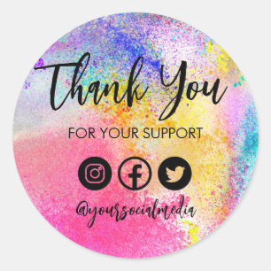 Bright Paint Splatter Trendy Thank You Media  Classic Round Sticker