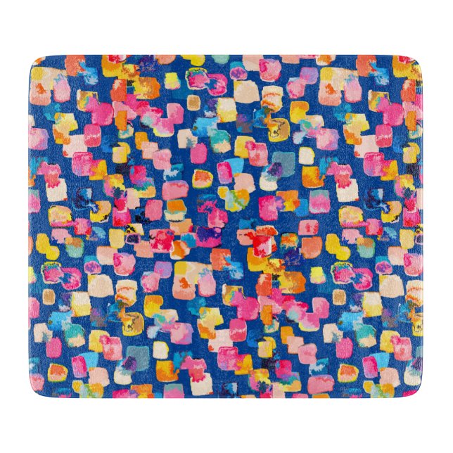 Bright Painted Abstract Square Pattern Cutting Board (Front)