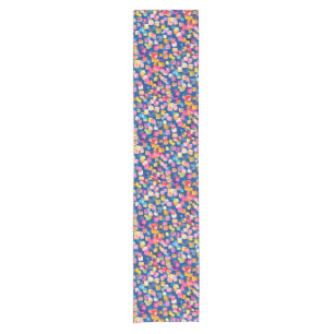 Bright Painted Abstract Square Pattern Short Table Runner
