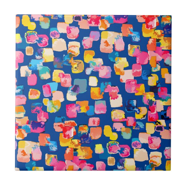 Bright Painted Abstract Square Pattern Tile (Front)
