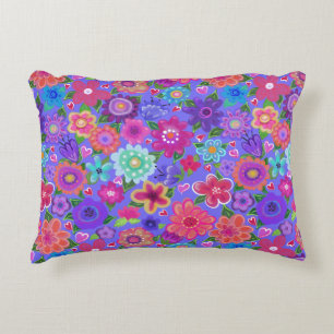 Bright Painted Boho Floral on Periwinkle Blue Accent Pillow