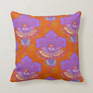 Bright Paisley Florets on Orange Throw Pillow