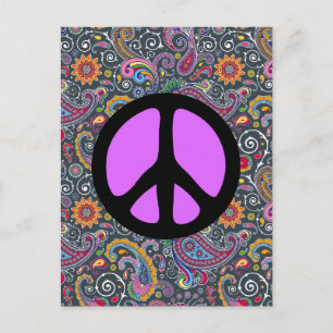 Bright Paisley on Flat Black Postcard