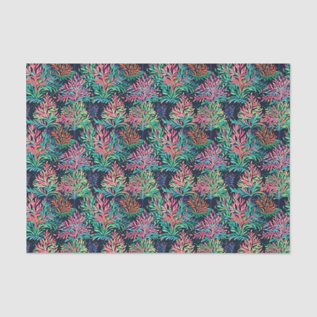Bright Palm Beach Christmas Coral Greenery Tissue Paper (Front)