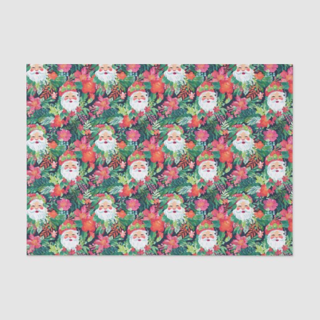 Bright Palm Beach Christmas Floral Santa Tissue Paper (Front)