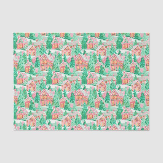 Bright Palm Beach Christmas Gingerbread Houses Tissue Paper (Front)