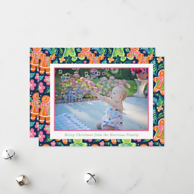 Bright Palm Beach Christmas Gingerbread Photo Holiday Card (Front/Back In Situ)