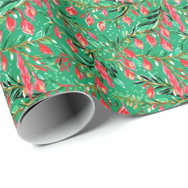 Bright Palm Beach Christmas Greenery Watercolor  Wrapping Paper (Roll Corner)
