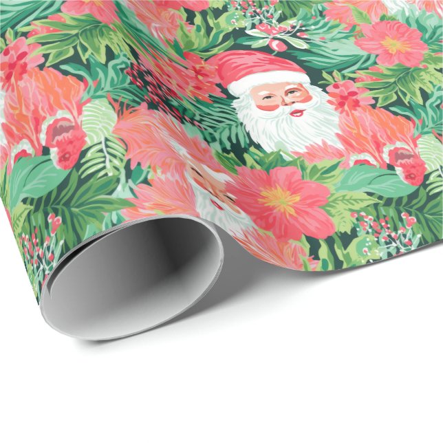 Bright Palm Beach Christmas Santa Watercolor Wrapping Paper (Roll Corner)