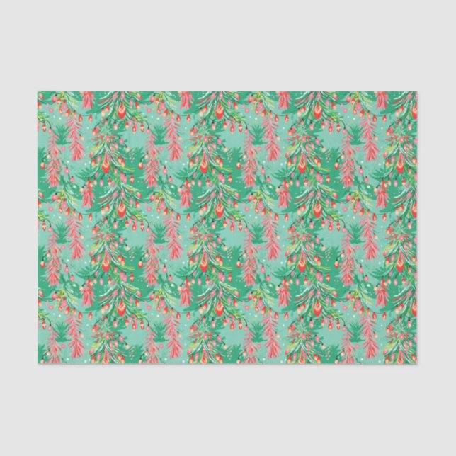 Bright Palm Beach Christmas Trees and Lights Tissue Paper (Front)