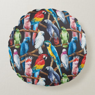 Bright parrot: tropical watercolor wallpaper. round pillow