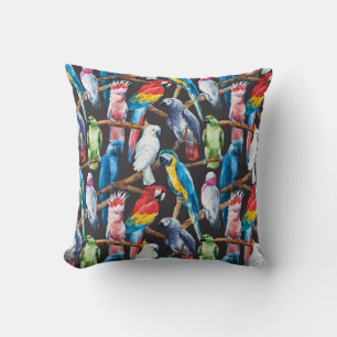 Bright parrot: tropical watercolor wallpaper. throw pillow