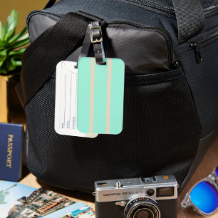 Bright pastel blue and grey striped lines luggage tag