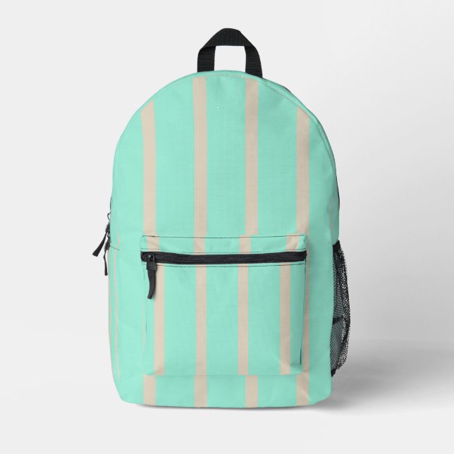Bright pastel blue and grey striped lines printed backpack (Front)