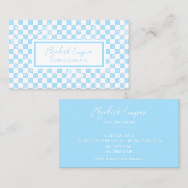 Bright Pastel Blue Chequered Board Business Card (Front/Back)