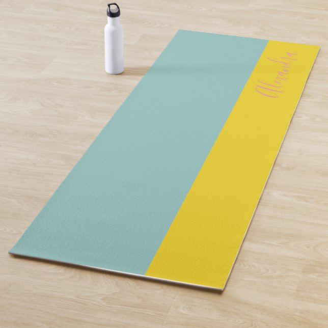 Bright Pastel Colour Block Aqua Yellow Personalize Yoga Mat (In Situ)
