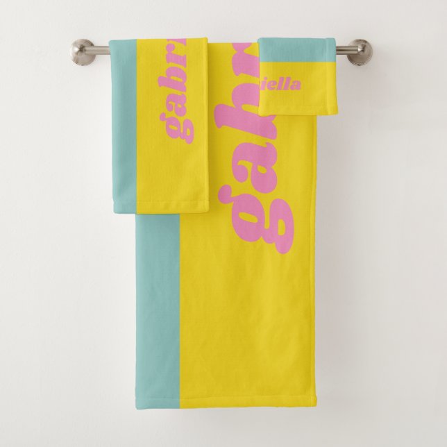 Bright Pastel Colour Block Personalized Bath Towel Set (Insitu)