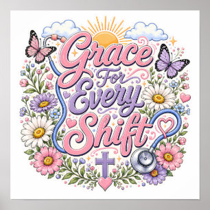 Bright Pastel Lavender Daisy Butterfly Caregiver Poster