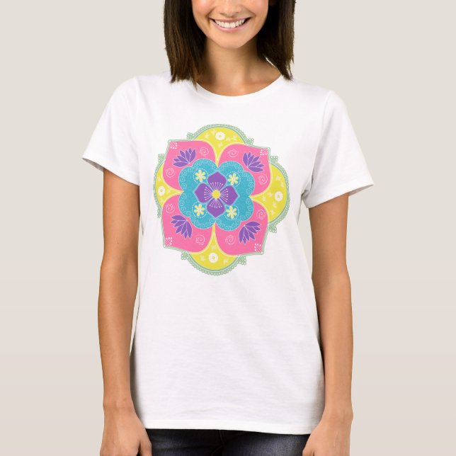 Bright Pastel Lotus Rangoli T-Shirt (Front)