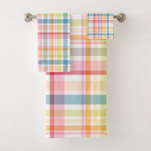 Bright Pastel plaid multicolour clan tartan Bath Towel Set