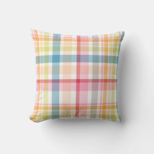 Bright Pastel plaid multicolour clan tartan Throw Pillow