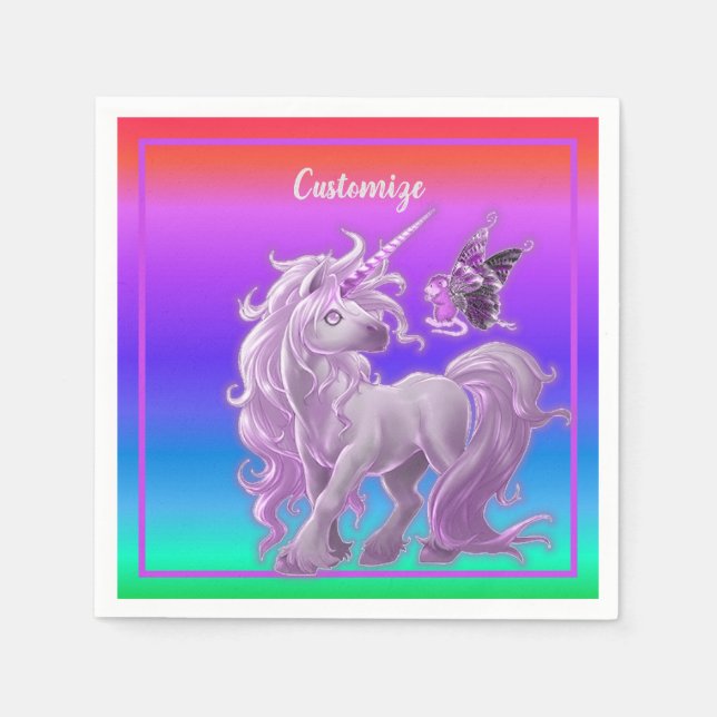 Bright Pastel Rainbow Pink Unicorn Napkin (Front)