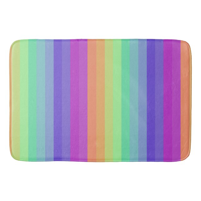 Bright Pastel Rainbow Stripe Bath Mat (Front)
