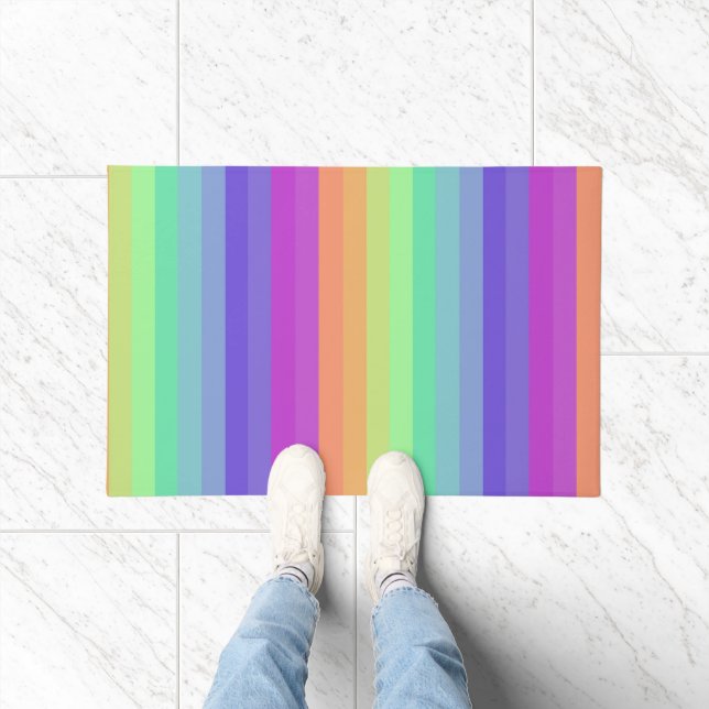 Bright Pastel Rainbow Stripe Door Mat (Indoor)