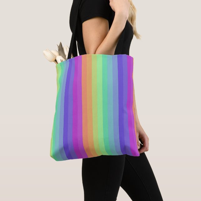 Bright Pastel Rainbow Stripe Tote Bag (Close Up)