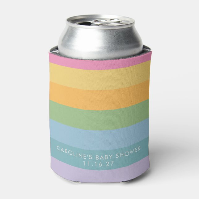 Bright Pastel Stripe Purple Custom Baby Shower  Can Cooler (Can Front)